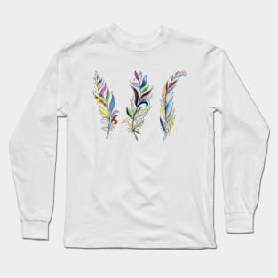 Hand Drawn Feather Colorful Long Sleeve T-Shirt